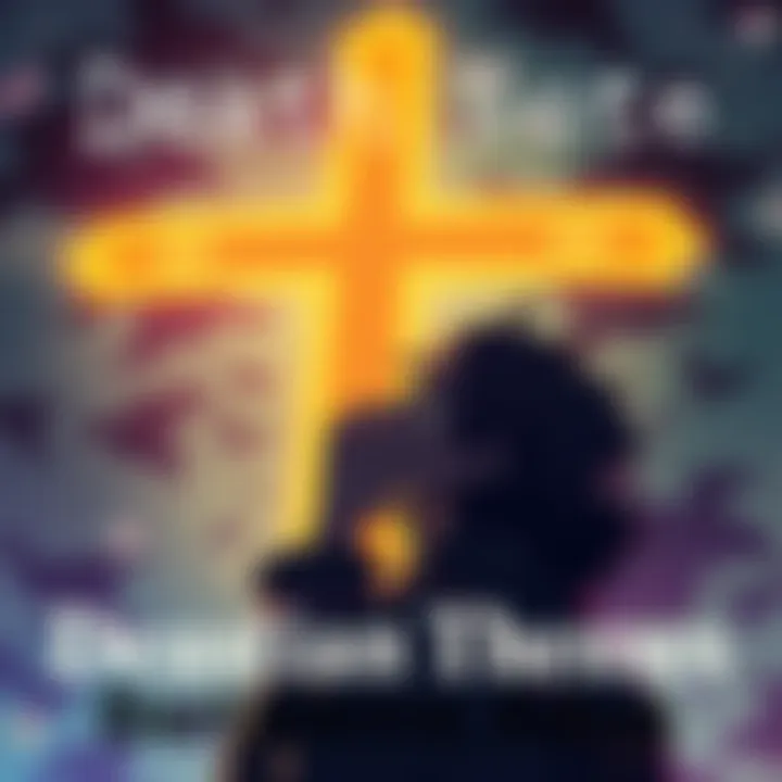 Death Note Christian Themes A scene showing a character from Death Note thinking deeply, with a cross symbol in the background representing Christian themes and moral dilemmas.