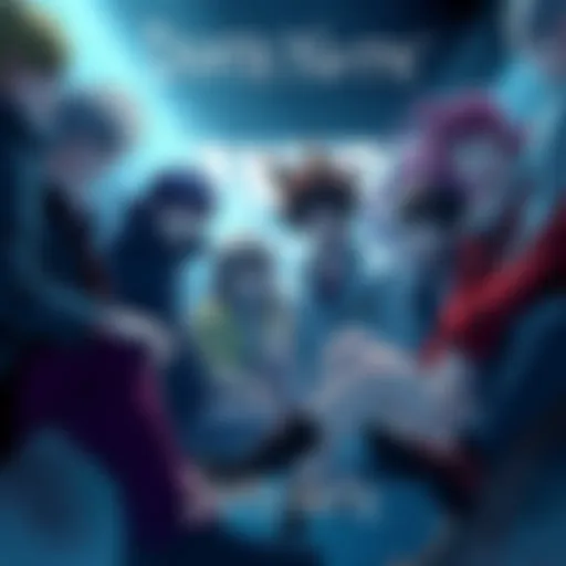 A group of original characters inspired by Death Note, showcasing diverse personalities and styles, gathered together in a creative setting.