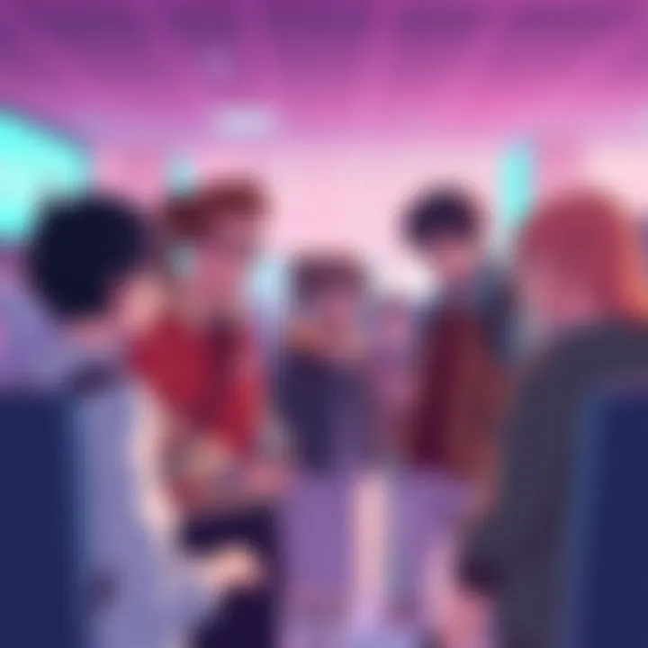 A group of anime fans discussing the controversy surrounding AI-generated content and its moral implications.