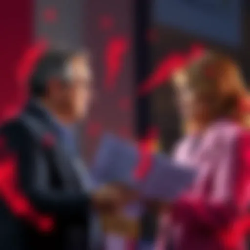 Debate on Commentary Two people discussing heatedly over a commentary piece, showing contrasting opinions