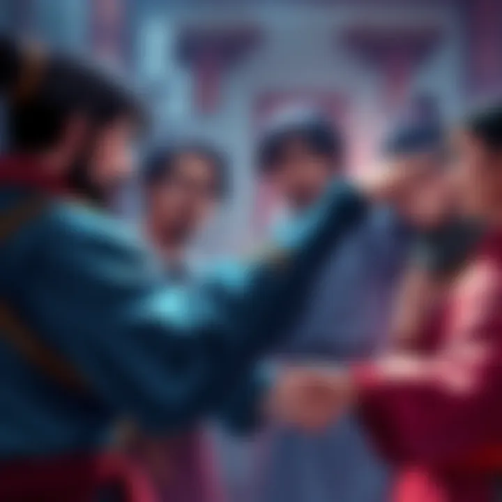 Debate on Loyalty A group of characters discussing loyalty and choices in a tense setting, with one pointing toward Zhao and another gesturing toward Mougou.