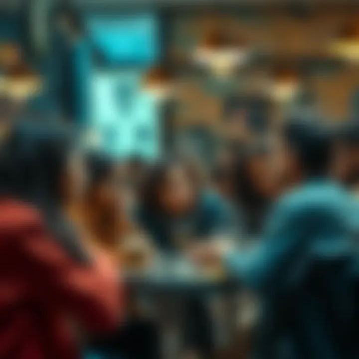 A group of diverse people discussing in a coffee shop, showing mixed reactions to a topic on gender representation.