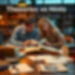 Two people discussing theories and hints over a table with books and notes scattered around.