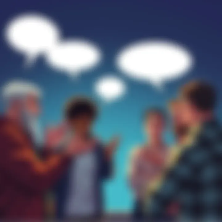 Debating Overrated Character A group of people discussing the most overrated character in powerscaling with speech bubbles and expressive gestures.