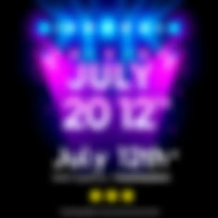 A vibrant poster announcing a debut event, featuring the date July 12th and colorful graphics that convey excitement.