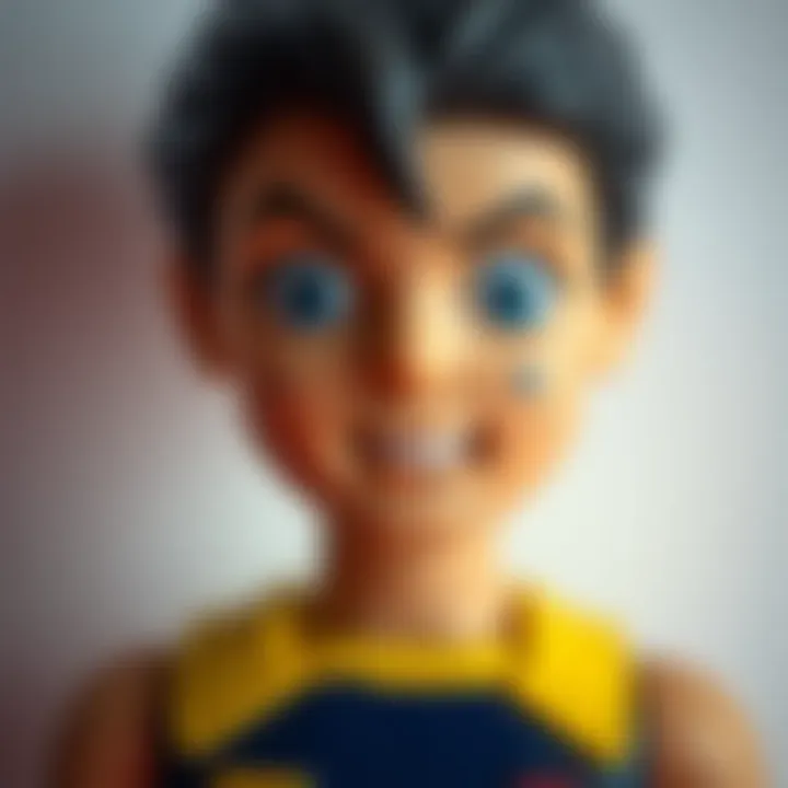 A close-up of a collectible figure showing visible defects like paint flaws and scratches, displayed against a plain background.