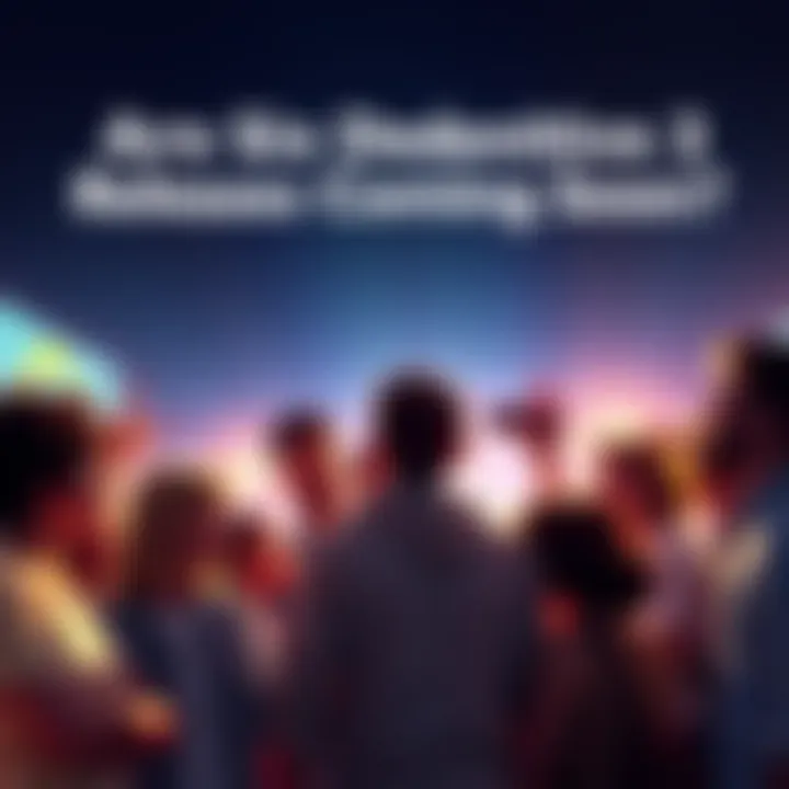 A group of people discussing rumors about six upcoming Definitive 3 items, with excitement in the air.