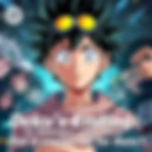 Deku looking determined with a backdrop of other characters in top rankings, symbolizing his unranked status in the manga's conclusion