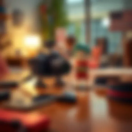 A parent's camera gear set up next to a Deku figure, ready for a photography session