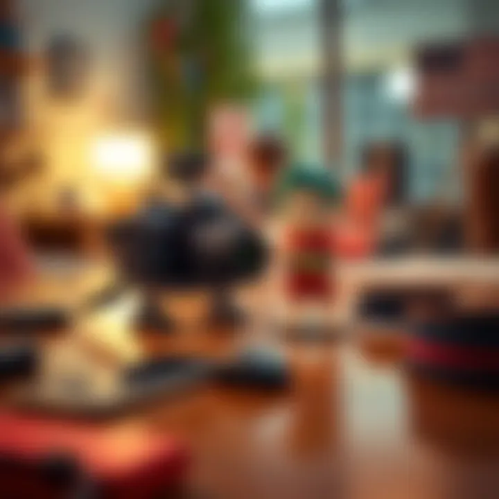 A parent's camera gear set up next to a Deku figure, ready for a photography session