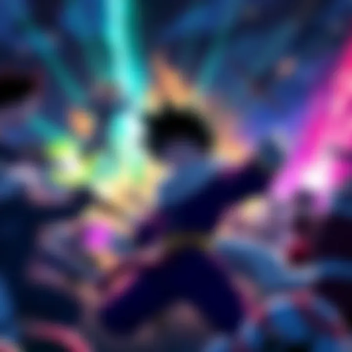 A scene of chaos in the Final War Arc with characters fighting, but Deku is noticeably missing from the battle.