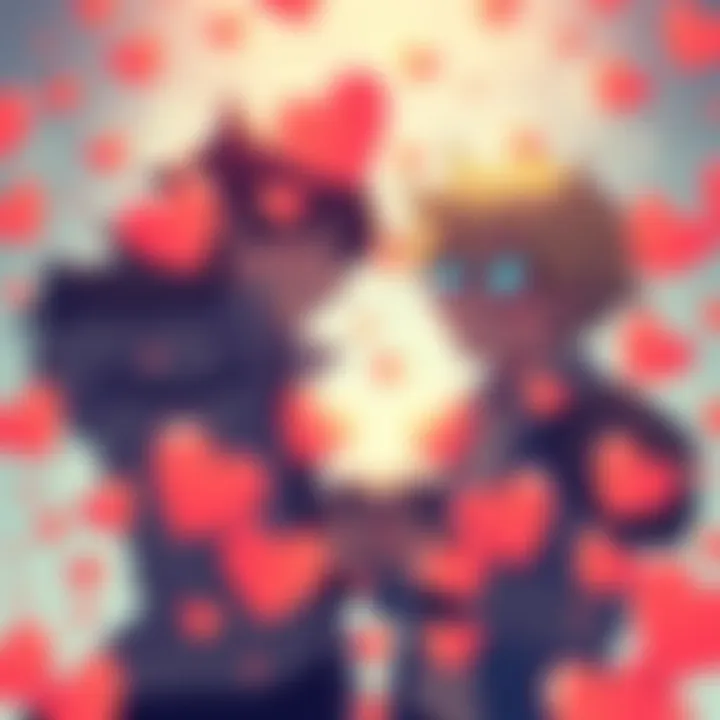 Deku and Hagakure surrounded by hearts, showing their playful connection in a fan art style