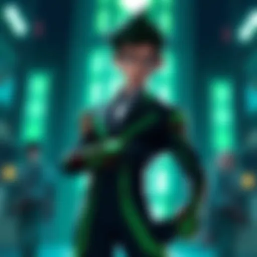 Deku stands confidently in his iconic green and black suit, ready for action with a determined expression.