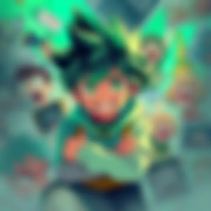 Deku depicted with various memes around him, showing his struggles and growth as a hero