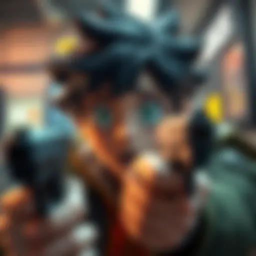 Deku looks surprised and confused while a gun is aimed at him, contrasting his powerful abilities