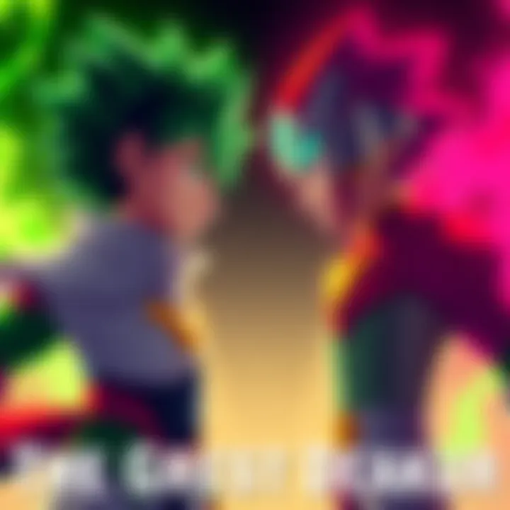 Deku and Lemillion stand face to face, each displaying their unique hero traits, as fans discuss who would be the top hero.