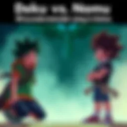Deku stands confidently while Nomu looms ominously, illustrating a friend's debate on their anime roles