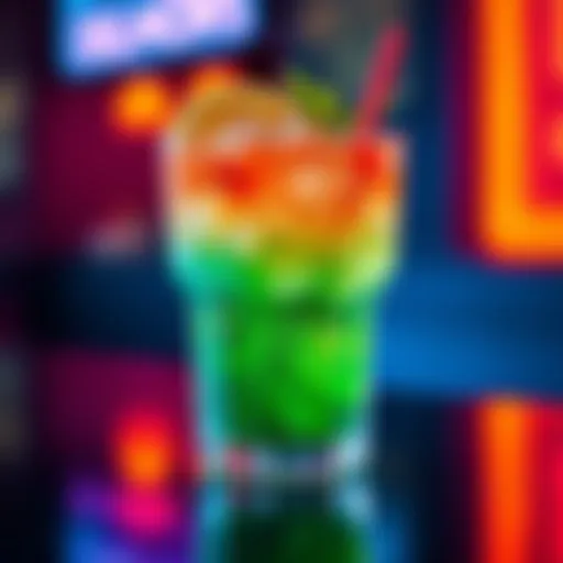 A close-up of Delmon's Z Cup showcasing its unique shape and colorful design, filled with a refreshing drink.