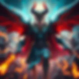 A fierce battle scene showing a character transformed into the Demon King, surrounded by energy and glowing effects, showcasing powerful gameplay moments.