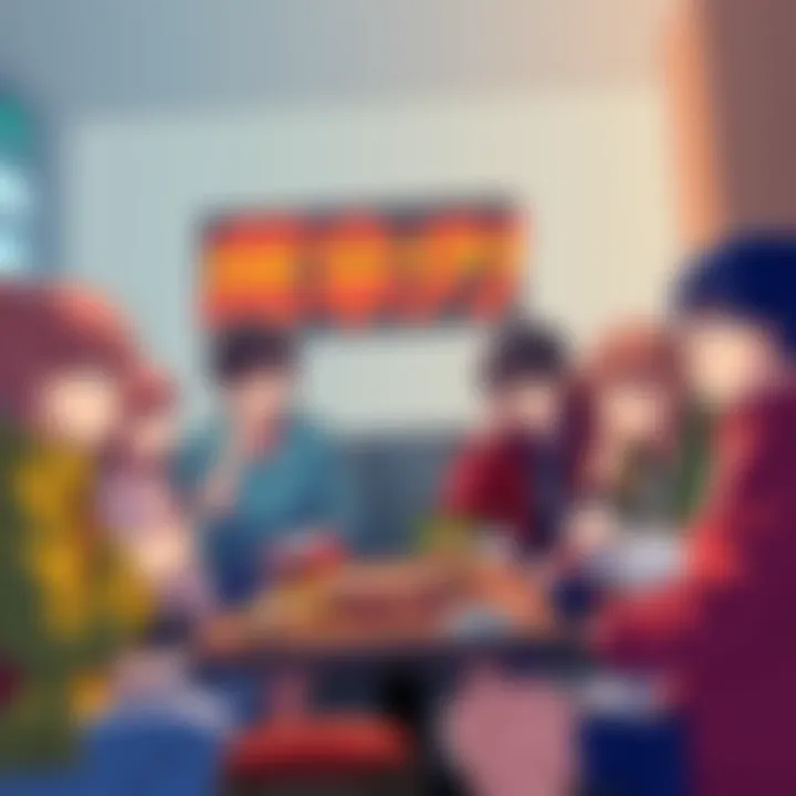 A group of anime fans debating the merits and flaws of Demon Slayer while enjoying snacks