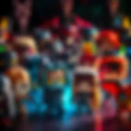 A colorful display of limited-edition Funko Bitty Pops featuring characters from Demon Slayer, arranged for collectors to see.