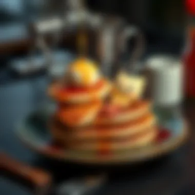 Pancakes Inspired by Demon Slayer Characters Two creative pancakes shaped like Rengoku and Inosuke from Demon Slayer stacked with syrup and toppings