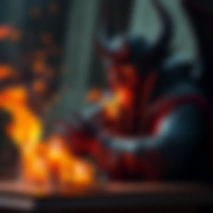 A character performing a ritual to consume a demon for power, with mystical symbols surrounding them.