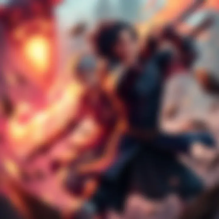 Two main characters from Demon Slayer fighting a demon in a dramatic scene