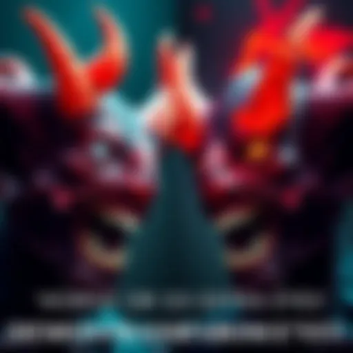 A visual representation of two demon transformations: one with prominent horns and another with additional eyes, showcasing their distinct features.