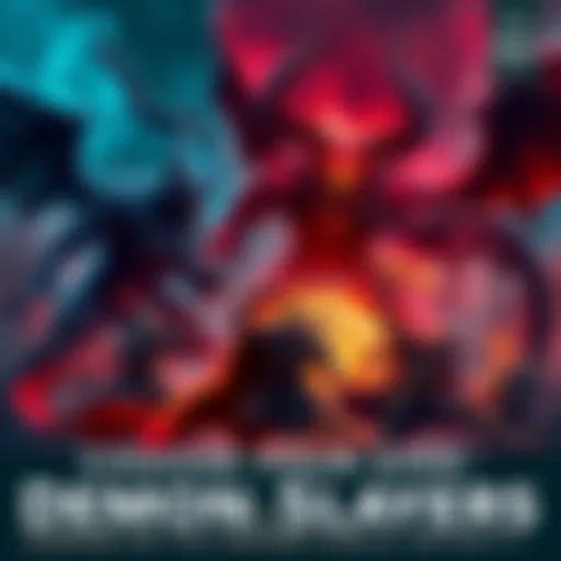 A vivid scene contrasting dark, arrogant demons with brave demon slayers representing human spirit