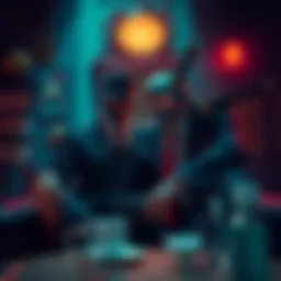 Denji and Katana Man in the Mafia Denji and Katana Man share a moment in a dimly lit room, surrounded by mafia symbols and a sense of camaraderie, showcasing their unusual friendship amidst crime.