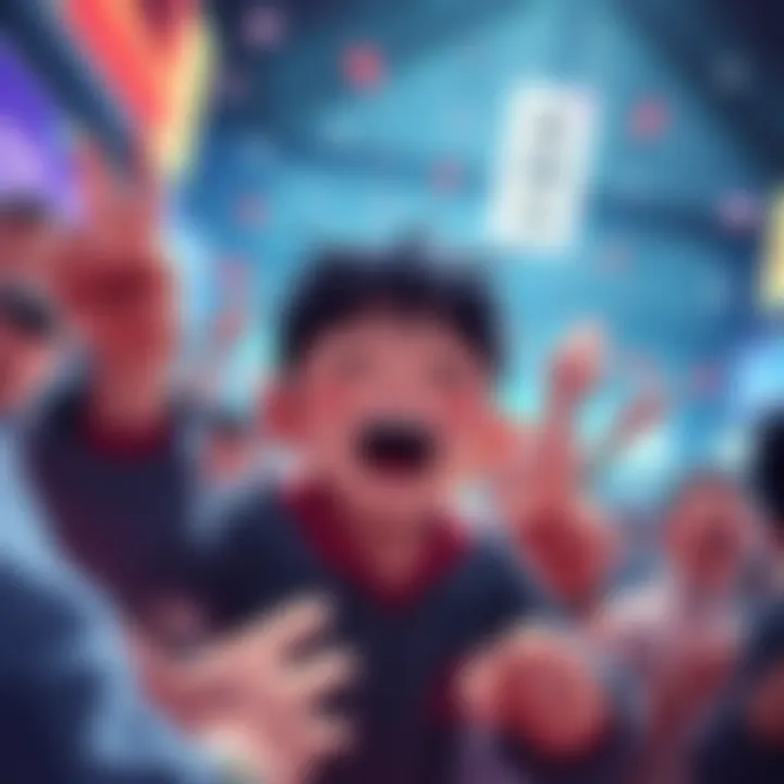 Denji-kun surrounded by fans showing excitement and involvement