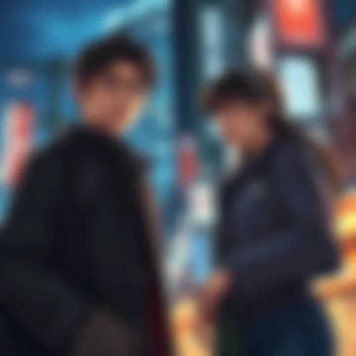 Denji and Asa in a dramatic scene Denji looking uncertain while Asa appears confident and engaged in a conversation in an urban setting