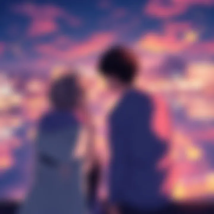 Denji and Asa sitting together, expressing deep emotions and thoughts about their relationship, surrounded by a scenic background that reflects both friendship and intimacy.