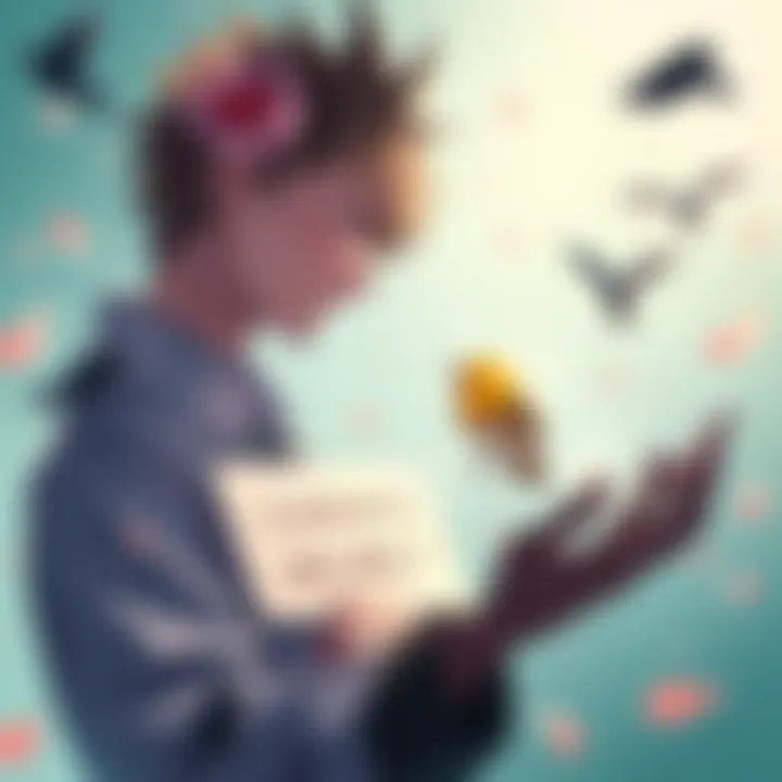 Denji looking at a small bird while holding his blood request sign