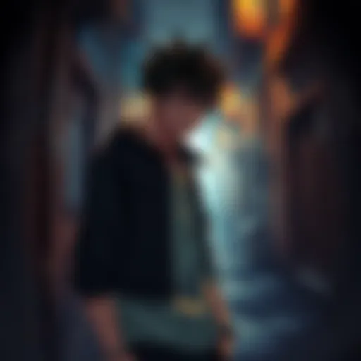 Denji, a young devil hunter, stands in a shadowy alley looking worn and troubled, reflecting his struggles and mindset. He's dressed in casual clothes with a serious expression, embodying his internal...