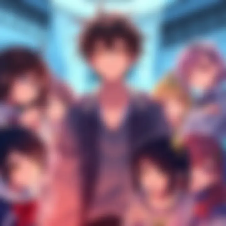 Denji stands in the center, smiling, with several female characters from CSM around him, showcasing their varying expressions of admiration and curiosity.