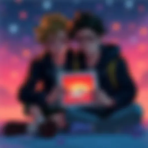 Denji and Finn sitting together, holding a photo of their lost dog, both looking sad.