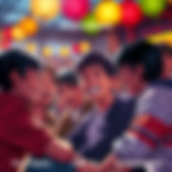 Pochita sharing Denji's joyful experiences, showing Denji smiling and surrounded by friends, highlighting the joy in his life.