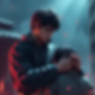 Denji Healing Through Pain Denji standing with a determined expression as he helps another character recover from injury, symbolizing the connection between pain and healing.