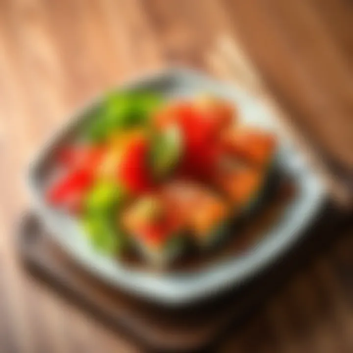 A beautifully arranged plate of Denji Meshi showcasing various fresh ingredients and vibrant colors