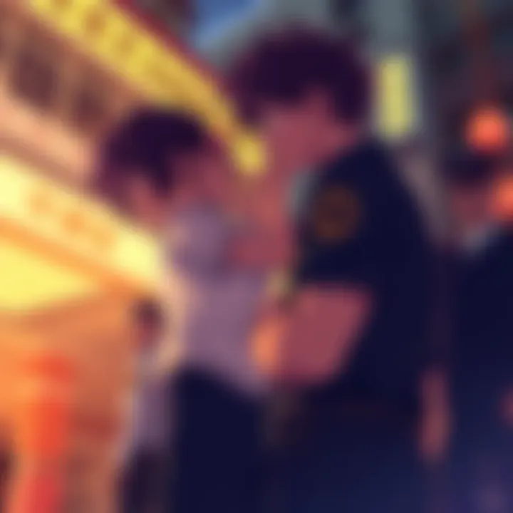 Denji stands protectively next to Nayuta as Public Safety agents observe from a distance, highlighting the tension around their custody situation.