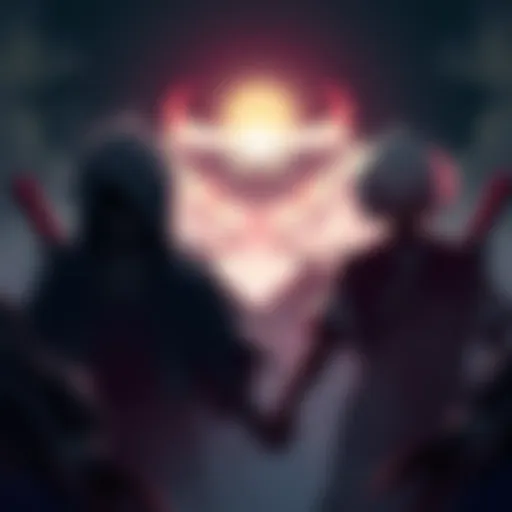 Denji and Pochita face ominous shadows with demons lurking behind them, symbolizing danger and uncertainty in their world.