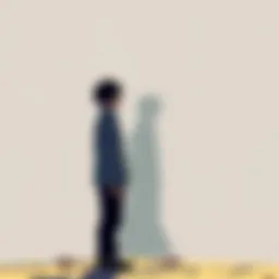 Denji stands alone, looking contemplative about his choices and fate, with a shadow of Pochita in the background, representing his inner struggle.