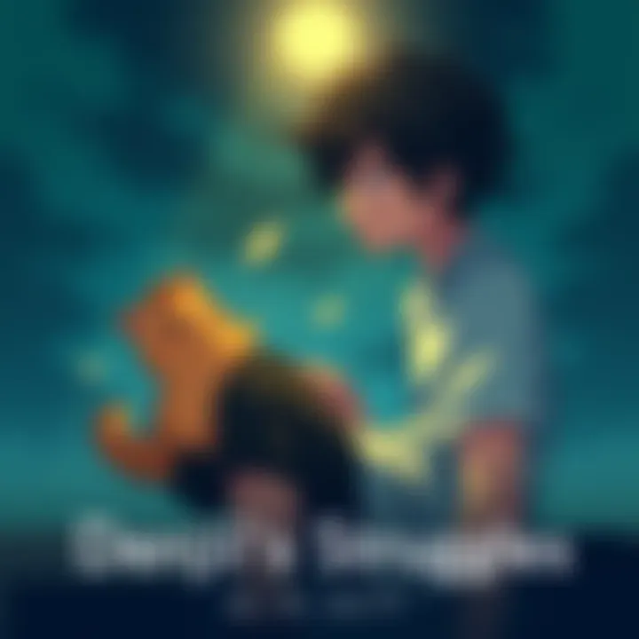 Denji Reflecting Alone Denji sitting alone looking thoughtful, with a small creature resembling Pochita nearby, symbolizing his inner struggles and emotional depth.