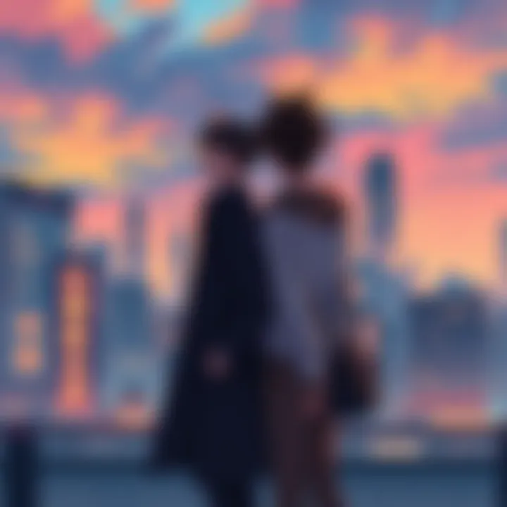 Denji with Reze Denji and Reze standing together, looking contemplative, with a cityscape backdrop