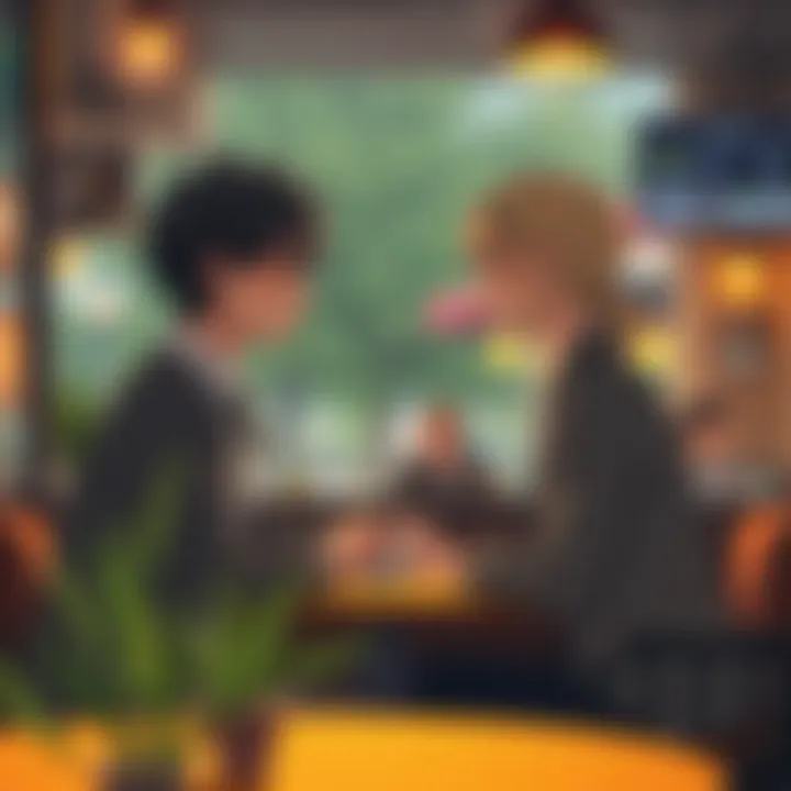 Denji and Reze sharing coffee Denji and Reze sit across from each other in a cozy coffee shop, smiling as they share a moment, with coffee cups in front of them.