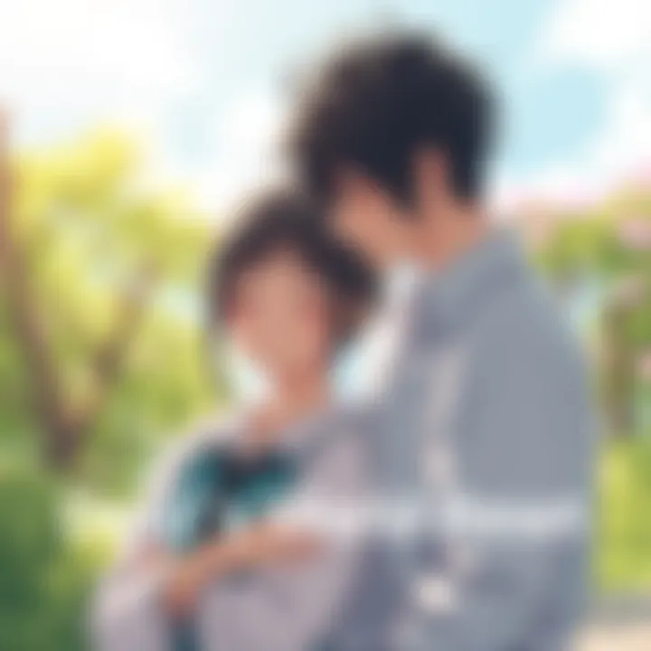 Denji and Reze enjoying a serene moment together in a bright, transformed world with gentle greenery and clear skies.