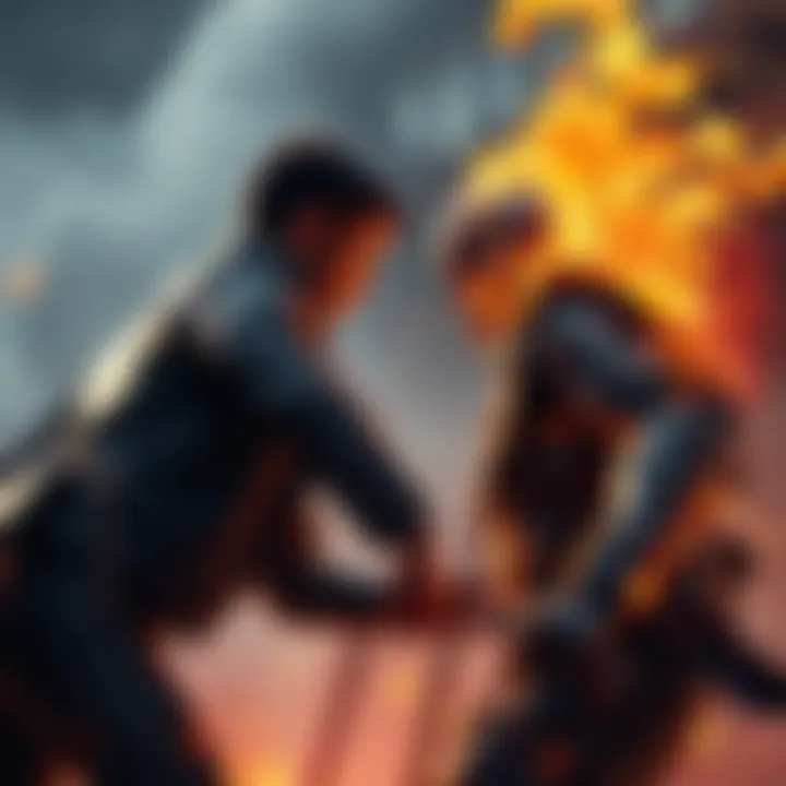 Denji from Chainsaw Man confronts Johnny Blaze, the Ghost Rider, in a dynamic showdown with flames and chains.