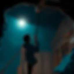 Pochita watches in horror as Denji hangs from a beam in a dimly lit cabin, capturing the moment of despair.